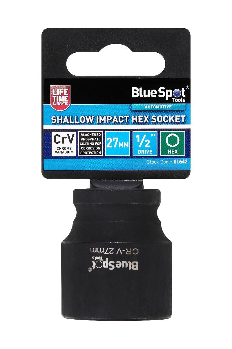 BlueSpot 27mm 1/2" Drive 6 Point Shallow Impact Socket With A Manufacturers LifeTime Guarantee 01642