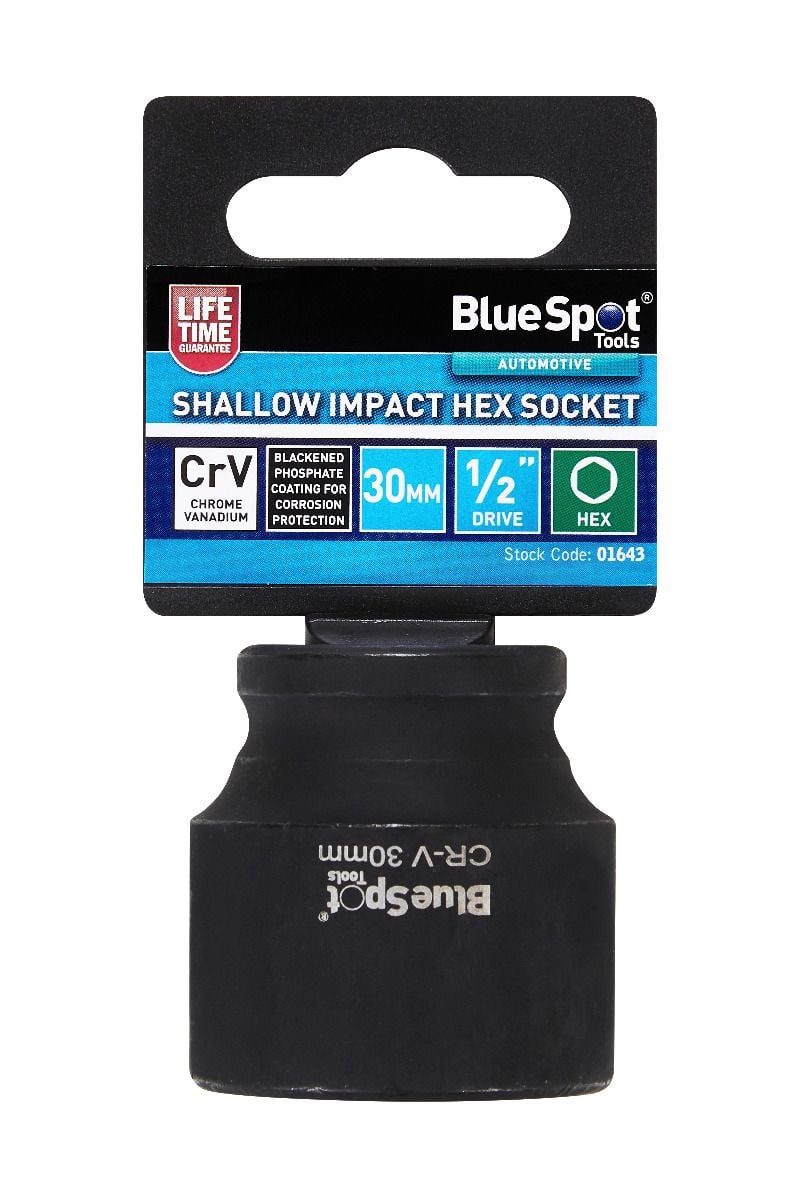 BlueSpot 30mm 1/2" Drive 6 Point Shallow Impact Socket With A Manufacturers LifeTime Guarantee 01643