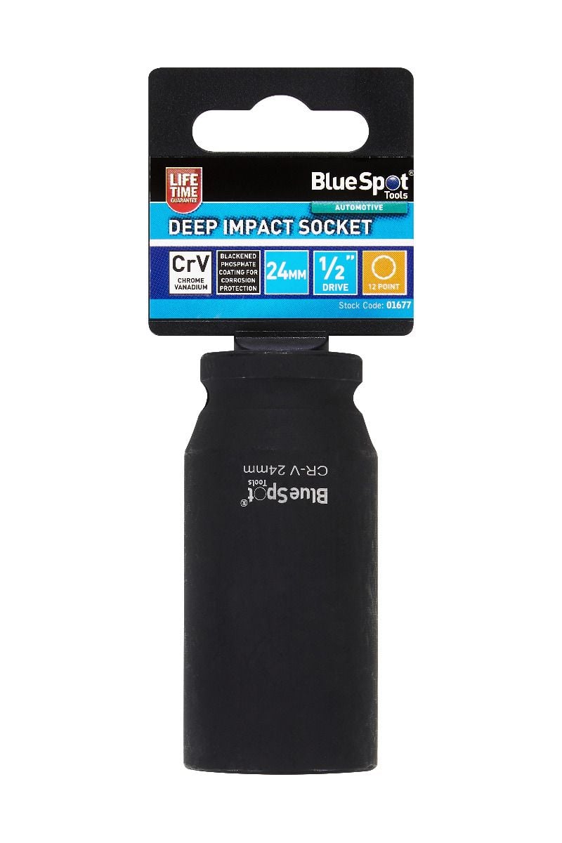 BlueSpot 24mm 1/2" Drive 12 Point Deep Impact Socket With A Manufacturers LifeTime Guarantee 01677