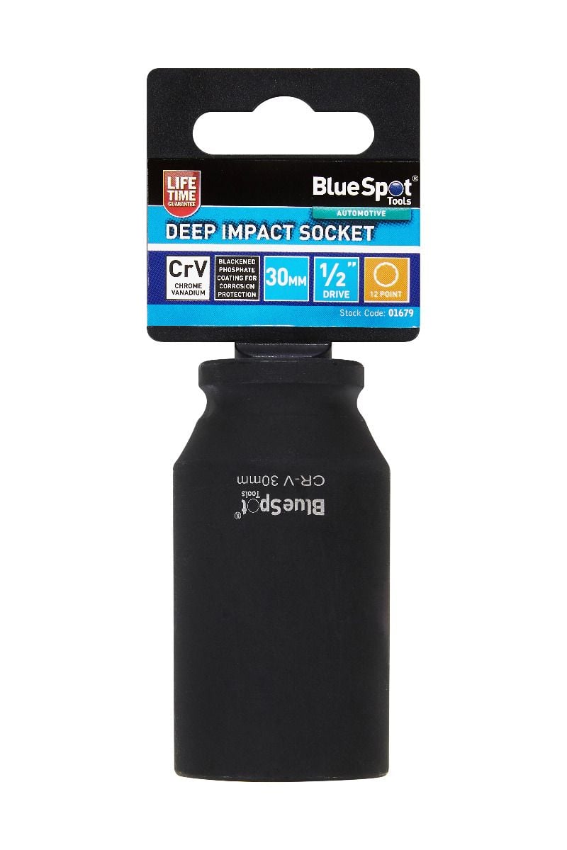 BlueSpot 30mm 1/2" Drive 12 Point Deep Impact Socket With A Manufacturers LifeTime Guarantee 01679
