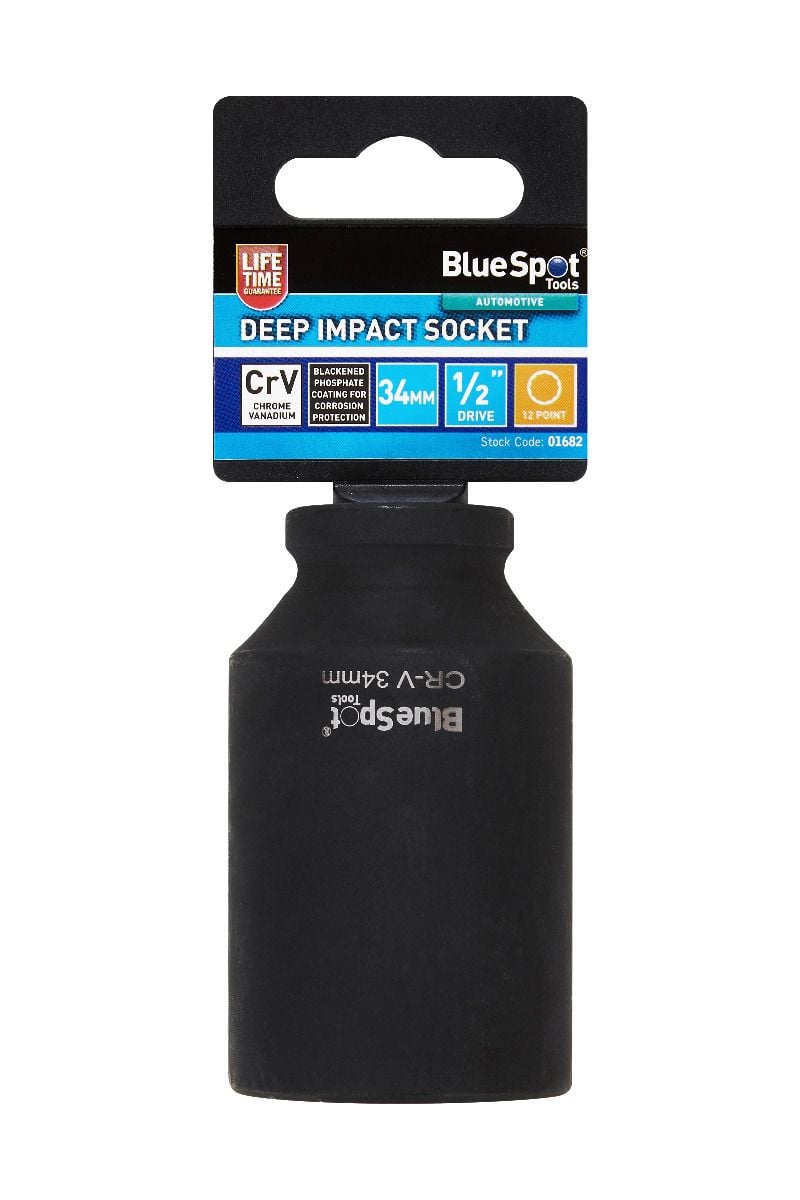 BlueSpot 34mm 1/2" Drive 12 Point Deep Impact Socket With A Manufacturers LifeTime Guarantee 01682
