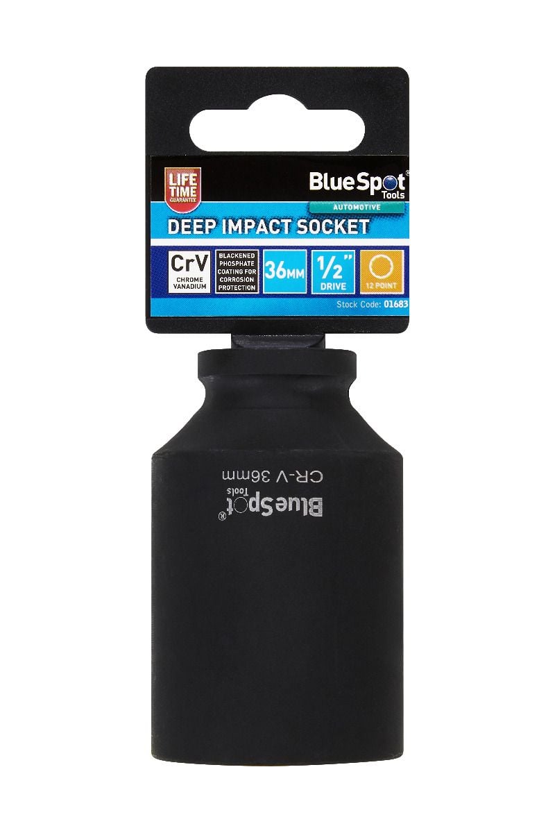 BlueSpot 36mm 1/2" Drive 12 Point Deep Impact Socket With A Manufacturers LifeTime Guarantee 01683