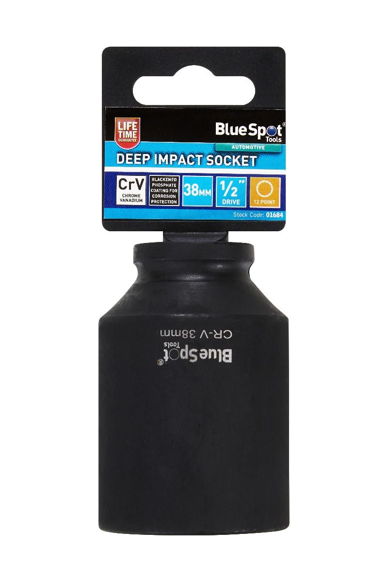 BlueSpot 38mm 1/2" Drive 12 Point Deep Impact Socket With A Manufacturers LifeTime Guarantee 01684
