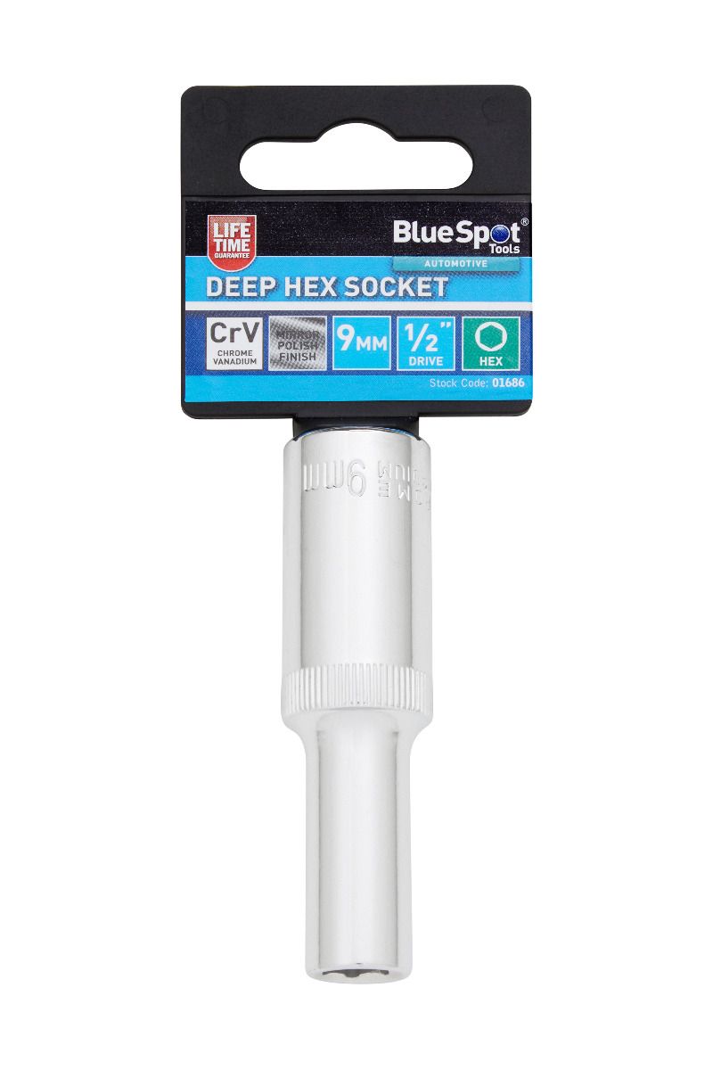 BlueSpot 9mm 1/2" Drive 6 Point Deep Socket ( Single ) With A Manufacturers LifeTime Guarantee 01686