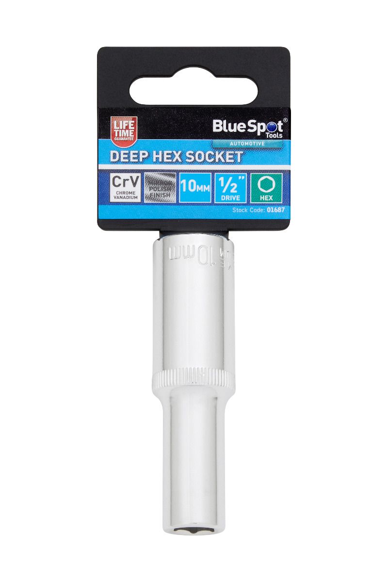 BlueSpot 10mm 1/2" Drive 6 Point Deep Socket ( Single ) With A Manufacturers LifeTime Guarantee 01687