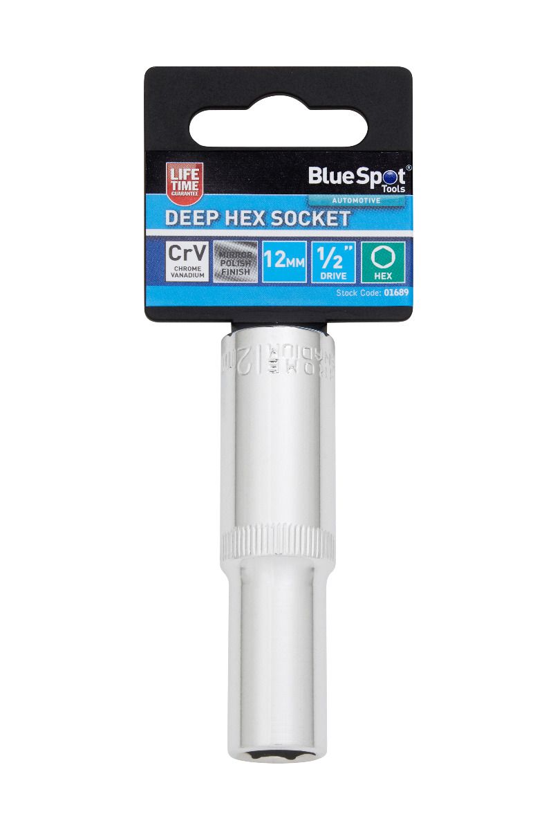 BlueSpot 12mm 1/2" Drive 6 Point Deep Socket ( Single ) With A Manufacturers LifeTime Guarantee 01689