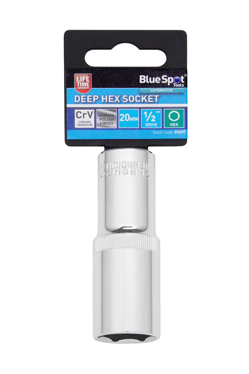 BlueSpot 20mm 1/2" Drive 6 Point Deep Socket ( Single ) With A Manufacturers LifeTime Guarantee 01697
