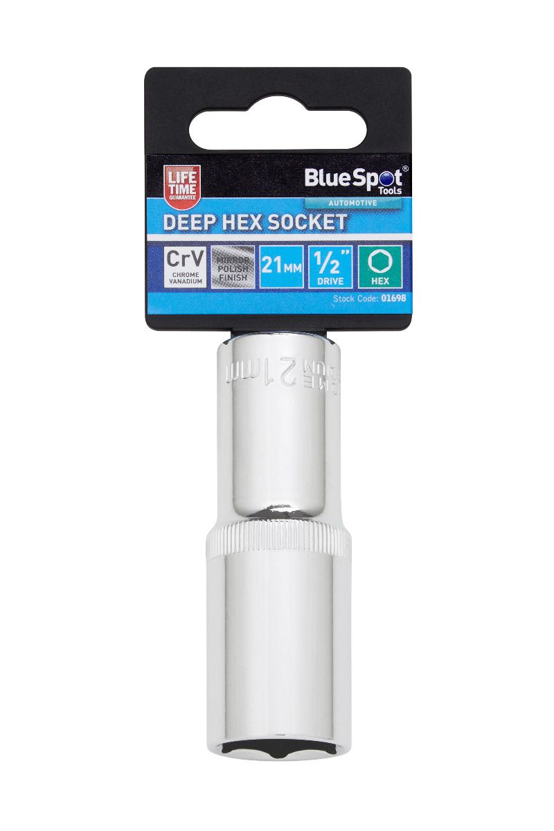 BlueSpot 21mm 1/2" Drive 6 Point Deep Socket ( Single ) With A Manufacturers LifeTime Guarantee 01698