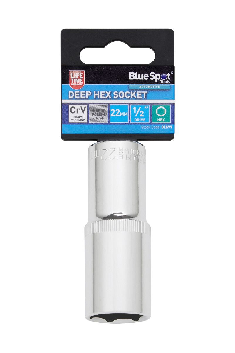 BlueSpot 22mm 1/2" Drive 6 Point Deep Socket ( Single ) With A Manufacturers LifeTime Guarantee 01699