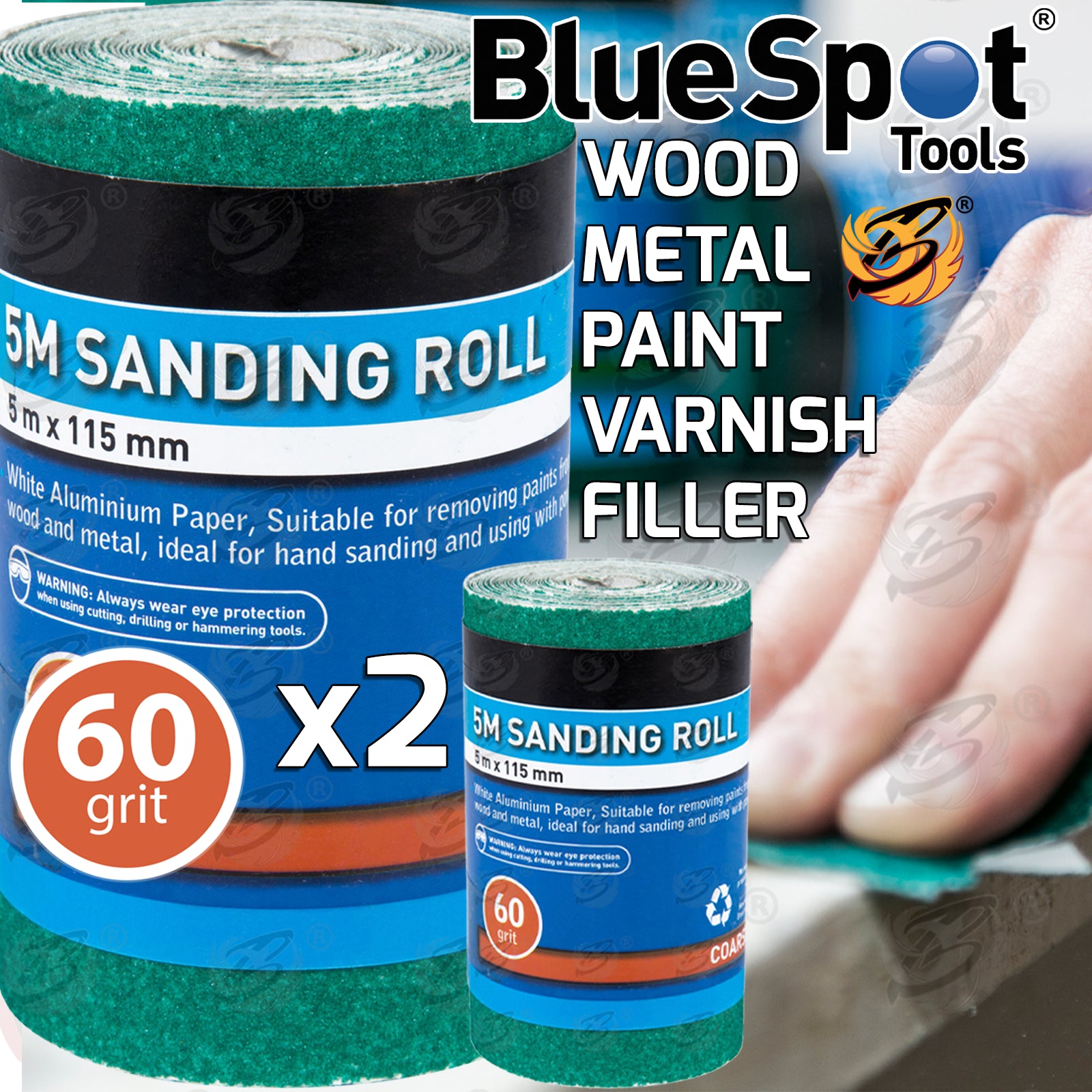 BLUESPOT 60 GRIT SANDING ROLL ( 5M x 115MM ) ( 2 ROLLS )
