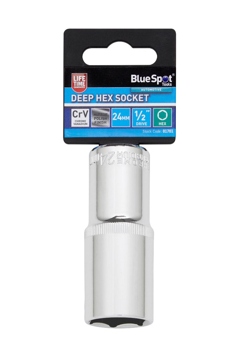 BlueSpot 24mm 1/2" Drive 6 Point Deep Socket ( Single ) With A Manufacturers LifeTime Guarantee 01701