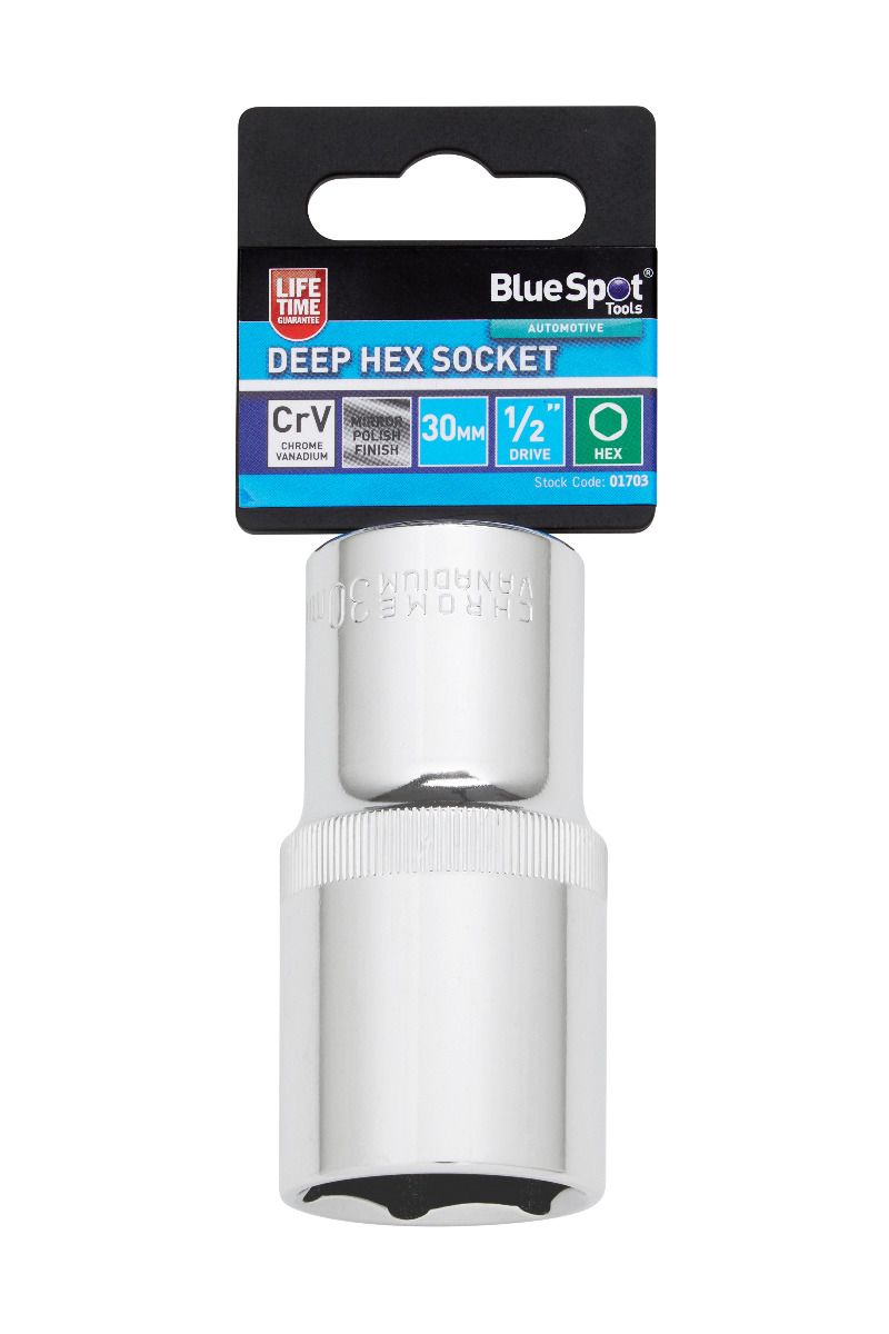 BlueSpot 30mm 1/2" Drive 6 Point Deep Socket ( Single ) With A Manufacturers LifeTime Guarantee 01703