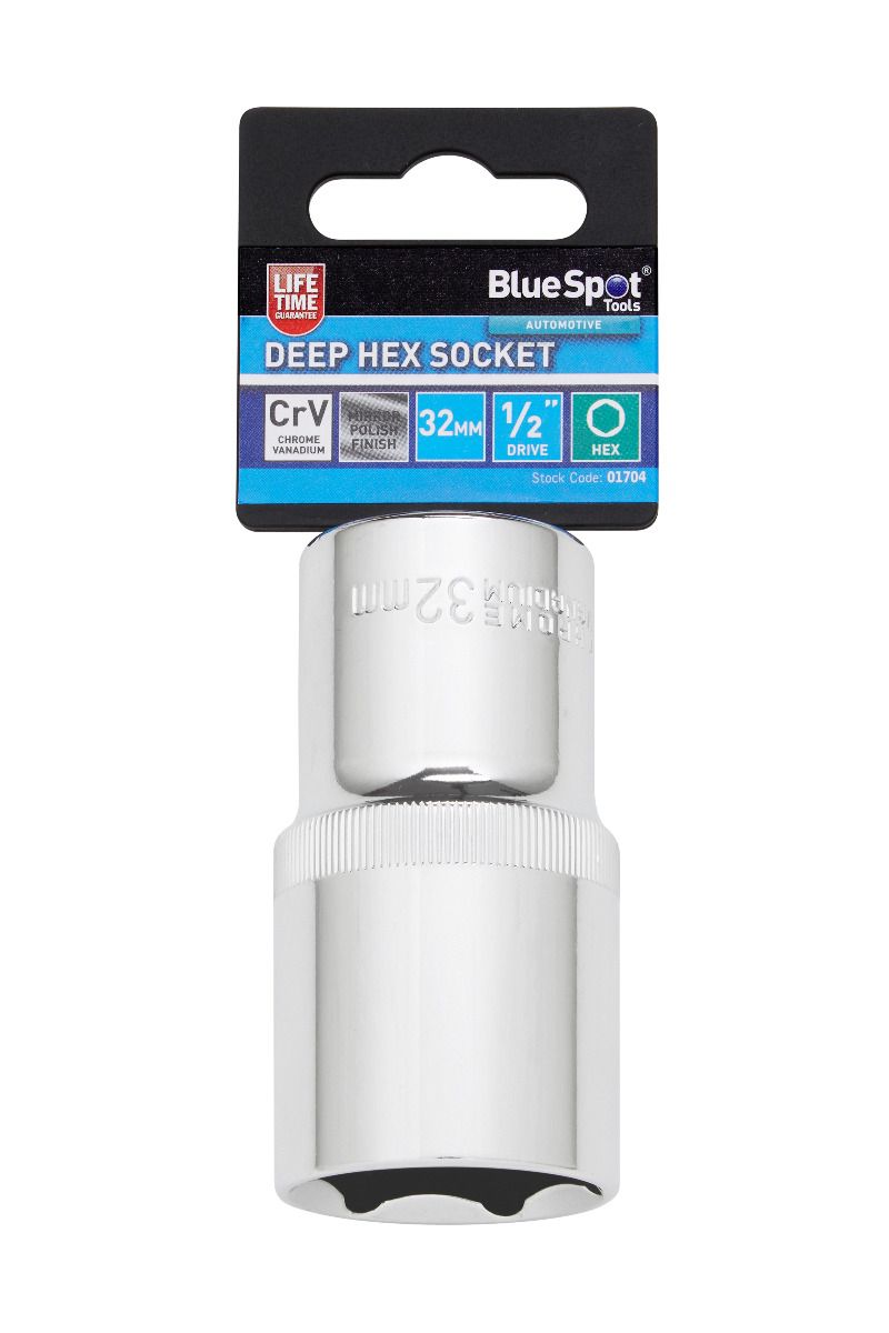 BlueSpot 32mm 1/2" Drive 6 Point Deep Socket ( Single ) With A Manufacturers LifeTime Guarantee 01704