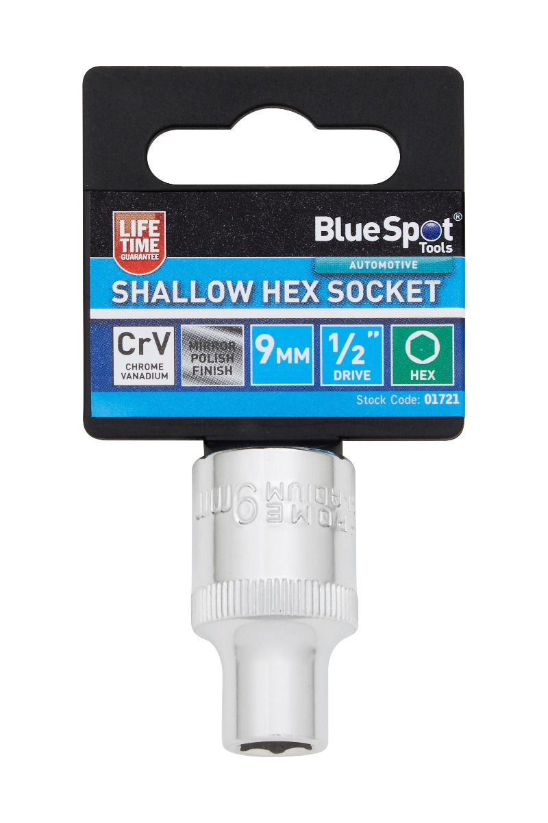 BlueSpot 9mm 1/2" Drive 6 Point Shallow Socket ( Single ) With A Manufacturers LifeTime Guarantee 01721