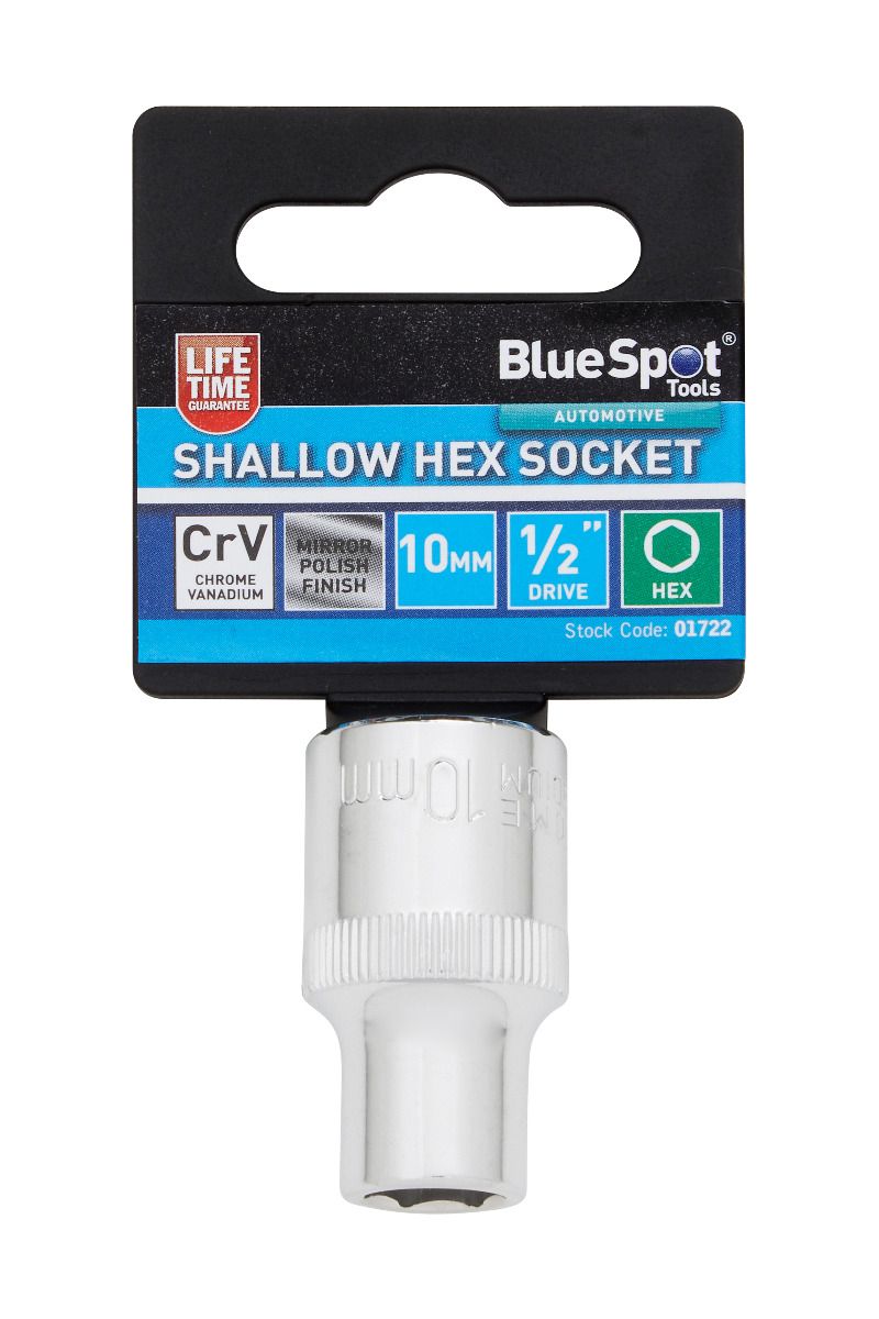 BlueSpot 10mm 1/2" Drive 6 Point Shallow Socket ( Single ) With A Manufacturers LifeTime Guarantee 01722