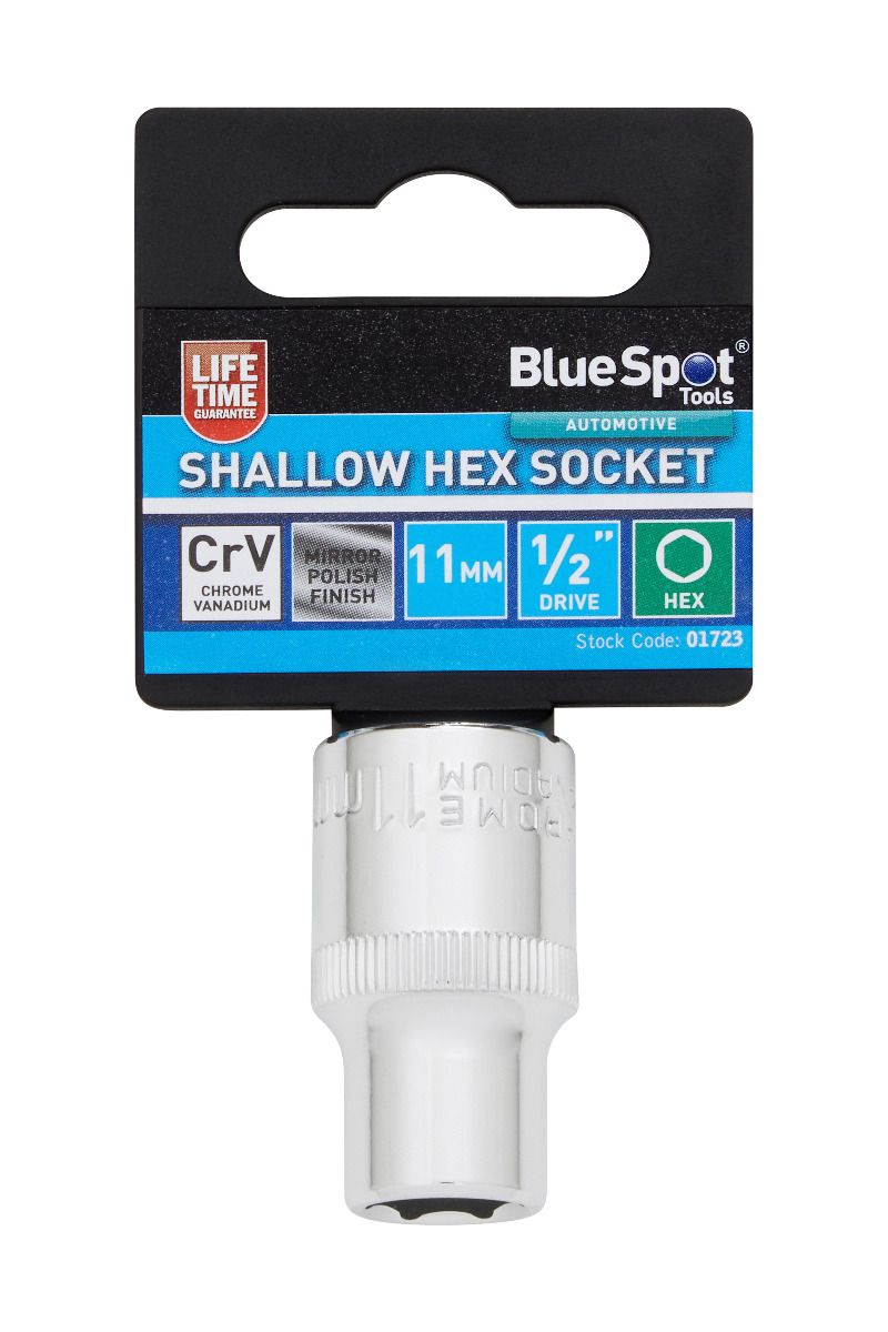 BlueSpot 11mm 1/2" Drive 6 Point Shallow Socket ( Single ) With A Manufacturers LifeTime Guarantee 01723
