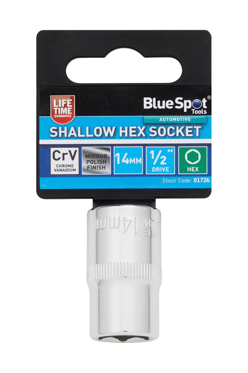 BlueSpot 14mm 1/2" Drive 6 Point Shallow Socket ( Single ) With A Manufacturers LifeTime Guarantee 01726