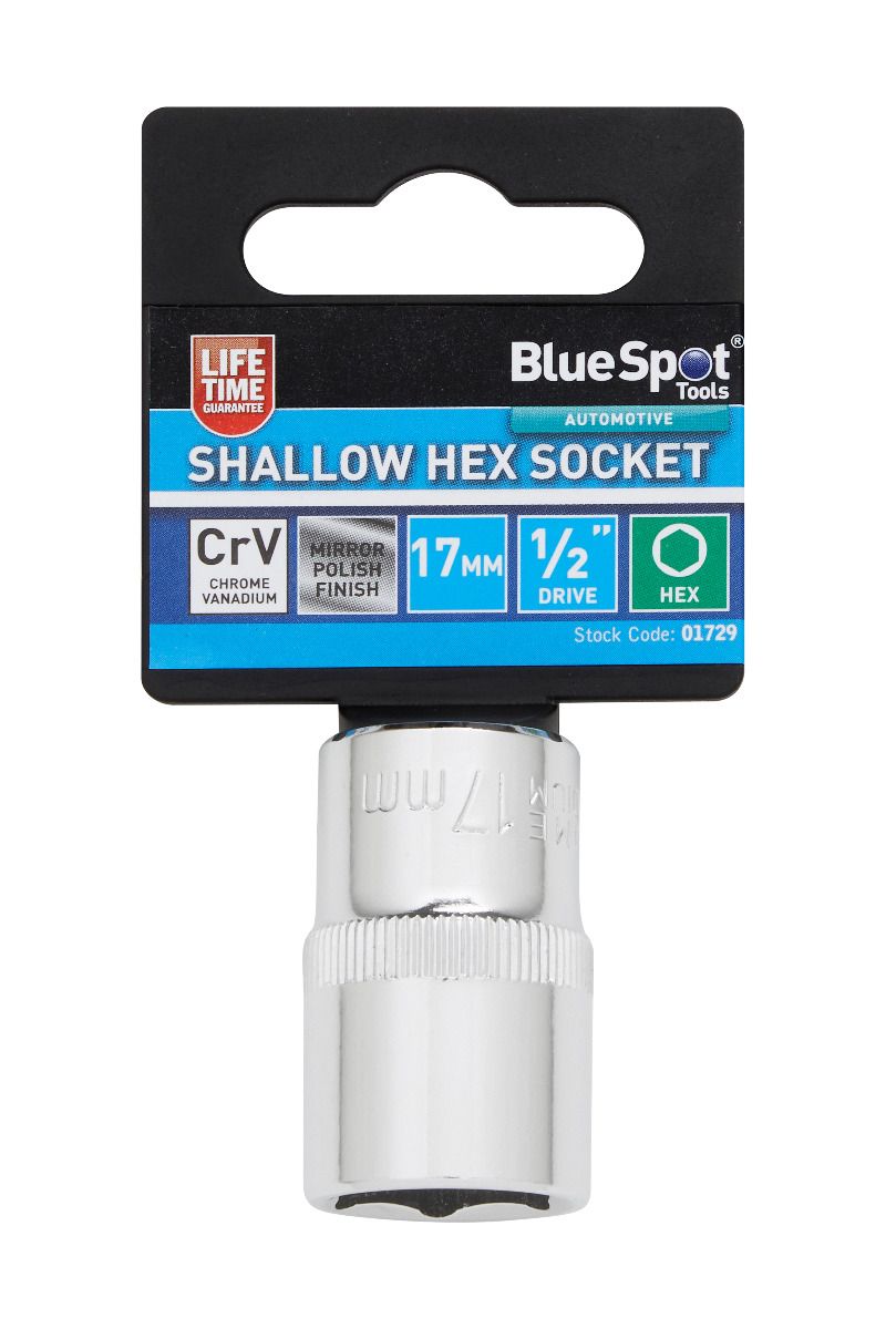 BlueSpot 17mm 1/2" Drive 6 Point Shallow Socket ( Single ) With A Manufacturers LifeTime Guarantee 01729