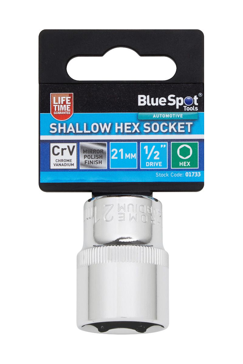 BlueSpot 21mm 1/2" Drive 6 Point Shallow Socket ( Single ) With A Manufacturers LifeTime Guarantee 01733