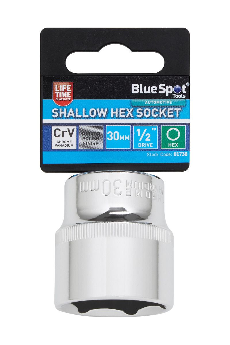 BlueSpot 30mm 1/2" Drive 6 Point Shallow Socket ( Single ) With A Manufacturers LifeTime Guarantee 01738