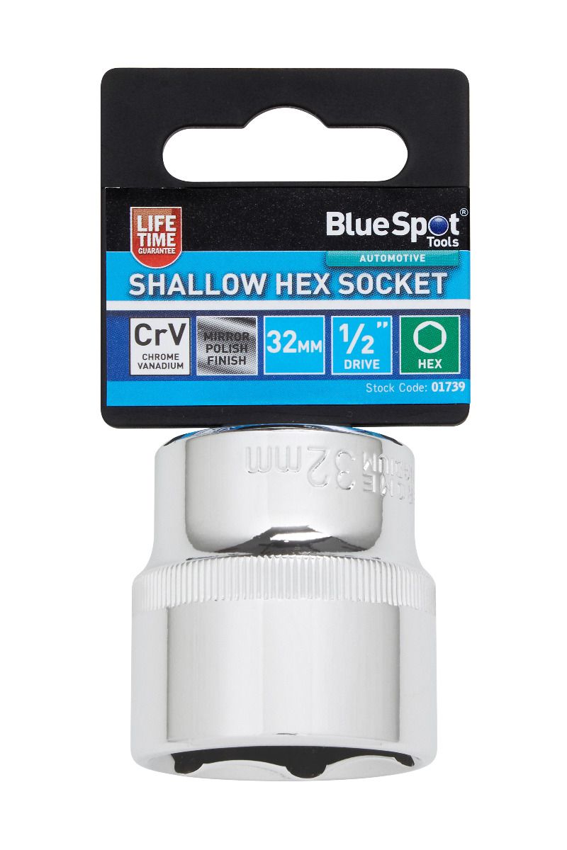 BlueSpot 32mm 1/2" Drive 6 Point Shallow Socket ( Single ) With A Manufacturers LifeTime Guarantee 01739