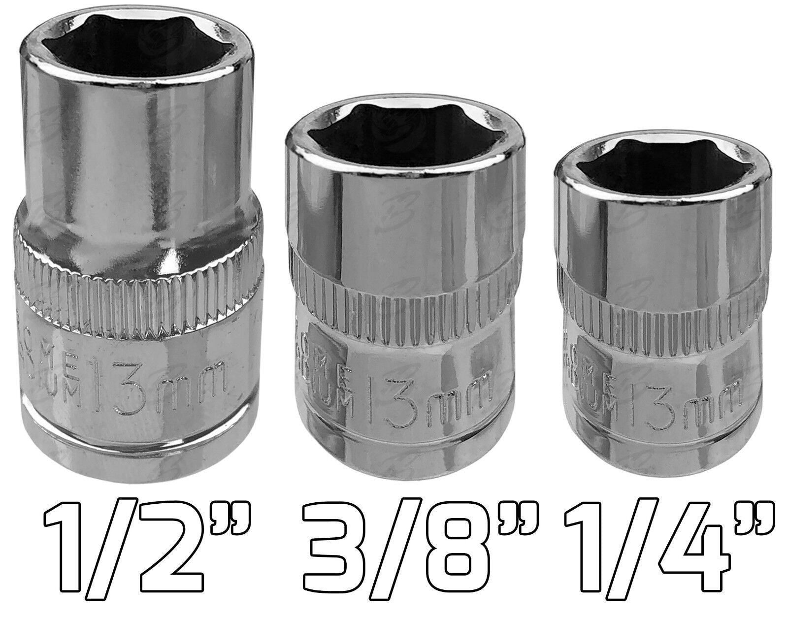 US PRO 12PCS 1/4" & 3/8" & 1/2" DRIVE 10MM & 13MM DEEP & SHALLOW 6 POINT SOCKETS