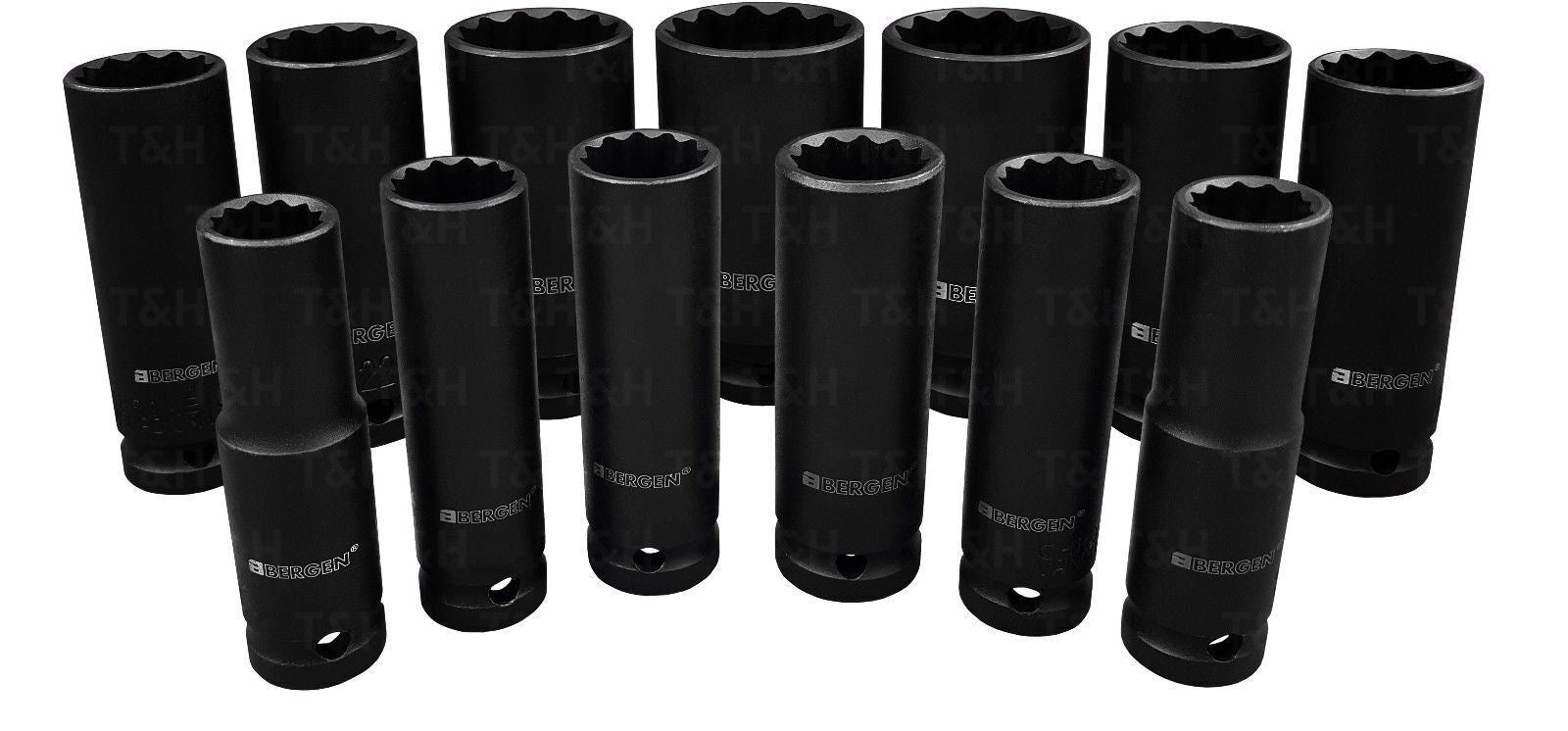 US PRO 1/2" DRIVE 30" LONG BREAKER BAR & 13PCS 12 POINT DEEP IMPACT SOCKETS 13MM - 32MM