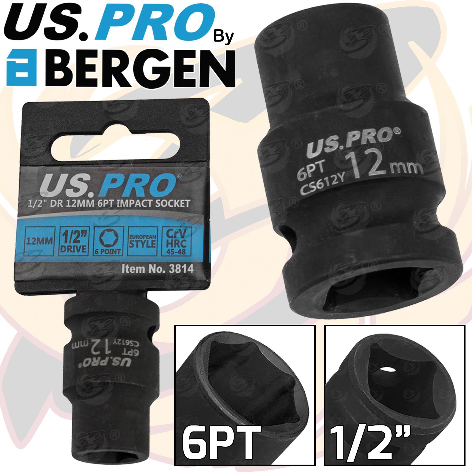 US PRO 12MM 1/2" DRIVE 6 POINT SHALLOW IMPACT SOCKET ( SINGLE )