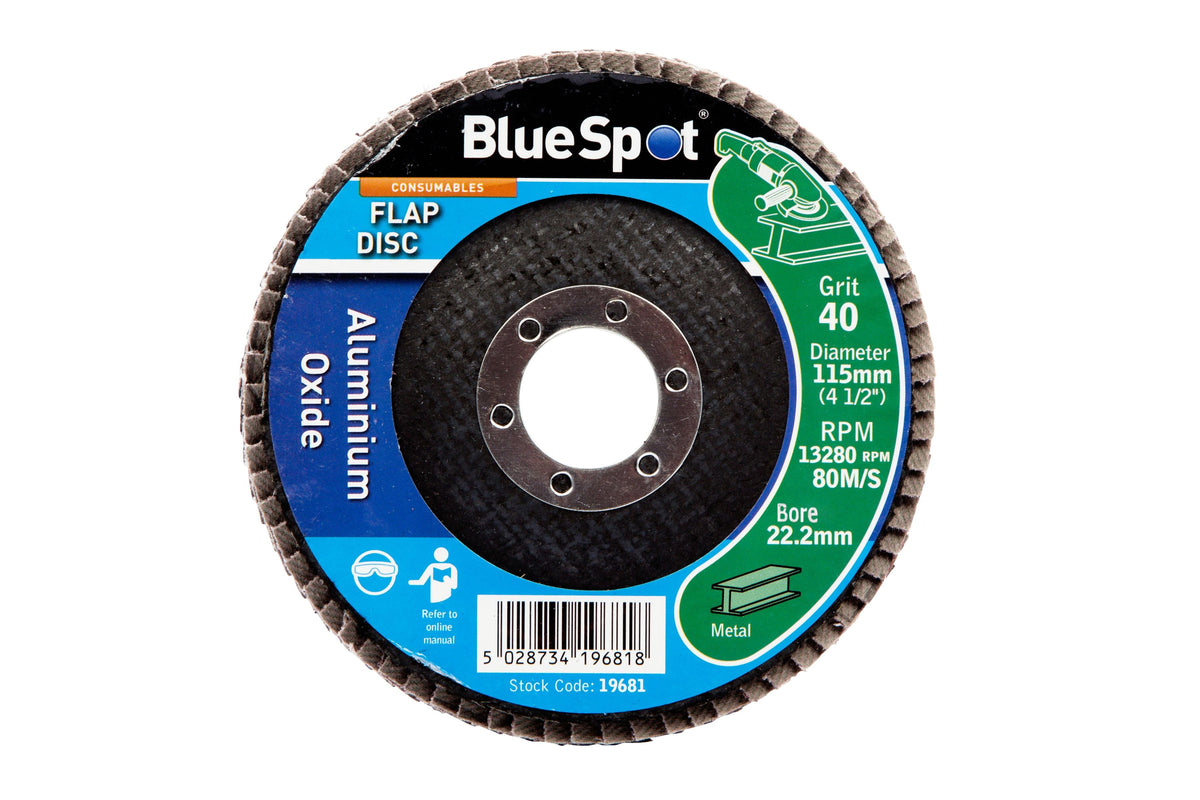 BlueSpot 115mm (4.5") 40 Grit Aluminium Oxide Flap Disc (Header Card)  19681