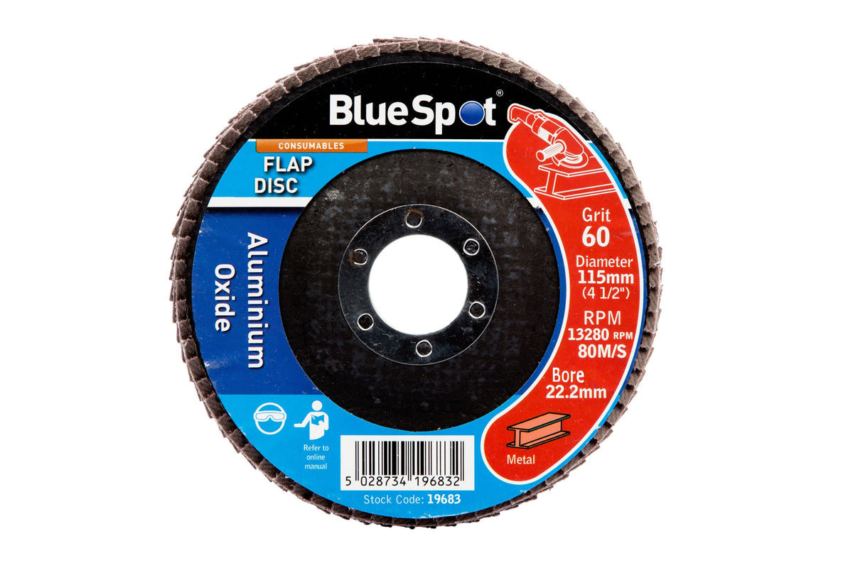 BlueSpot 115mm (4.5") 60 Grit Aluminium Oxide Flap Disc (Header Card)  19683