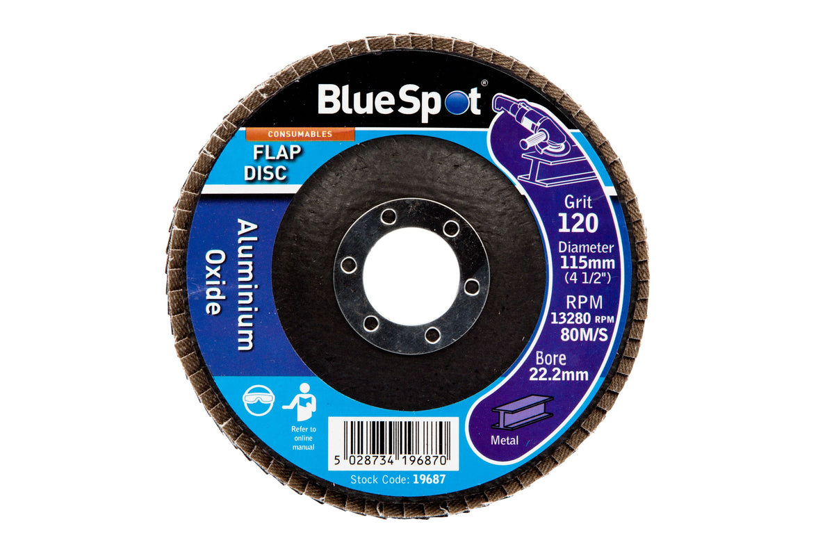 BlueSpot 115mm (4.5") 120 Grit Aluminium Oxide Flap Disc (Header Card)  19687