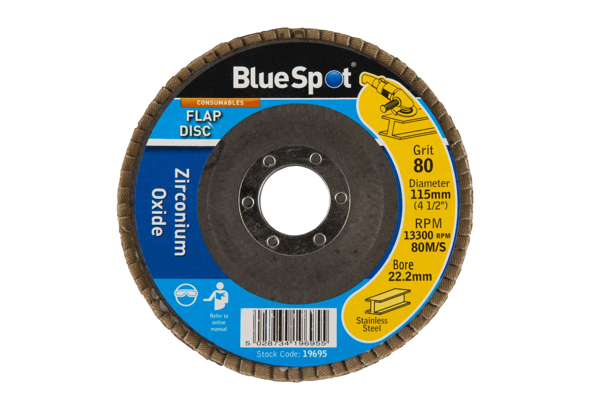 BlueSpot 115mm (4.5") 80 Grit Zirconium Oxide Flap Disc ( x10 )  19695