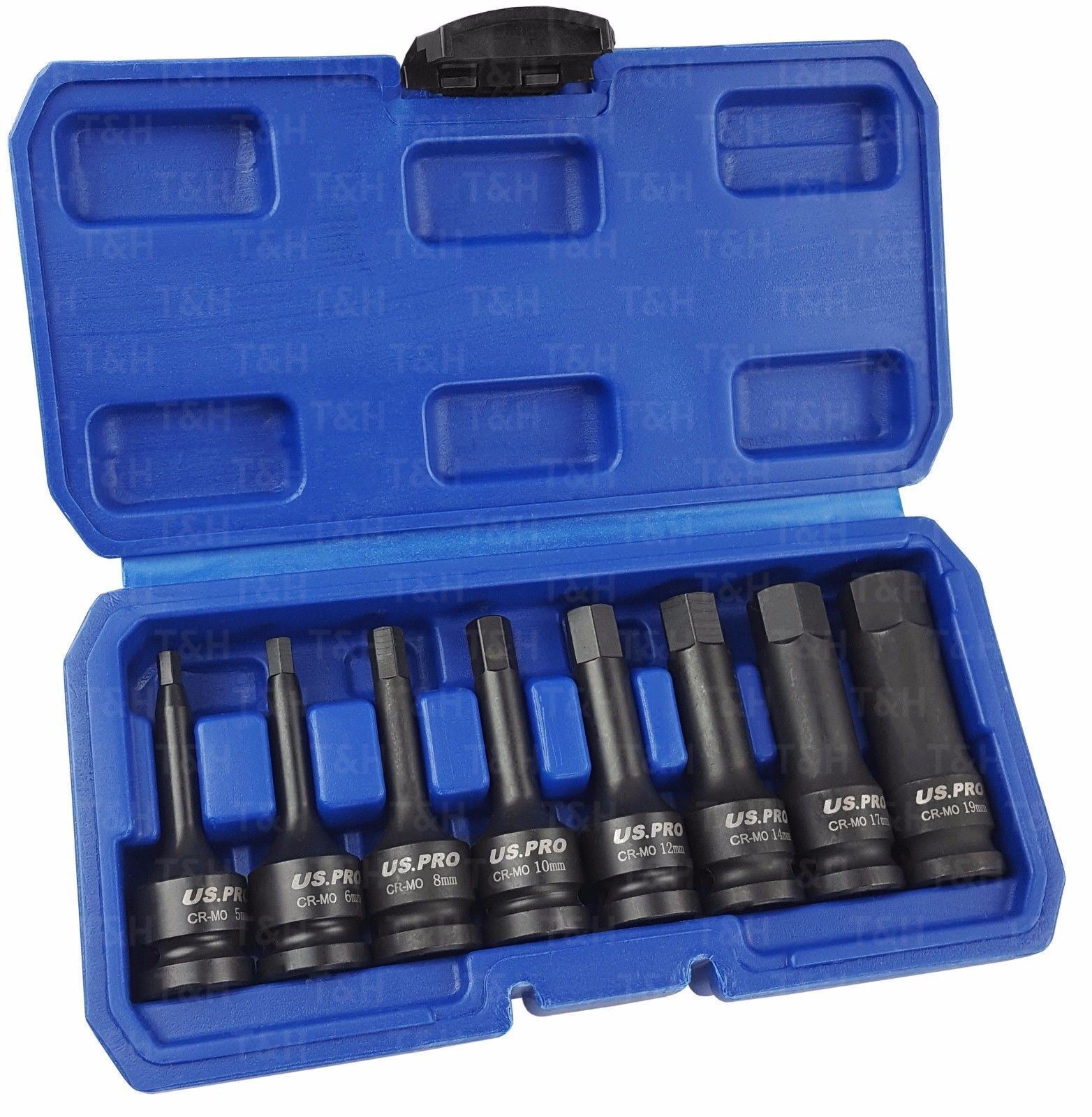US Pro 8 Piece 1/2" Drive Impact Hex Bit Socket Set H5 - H19 1378