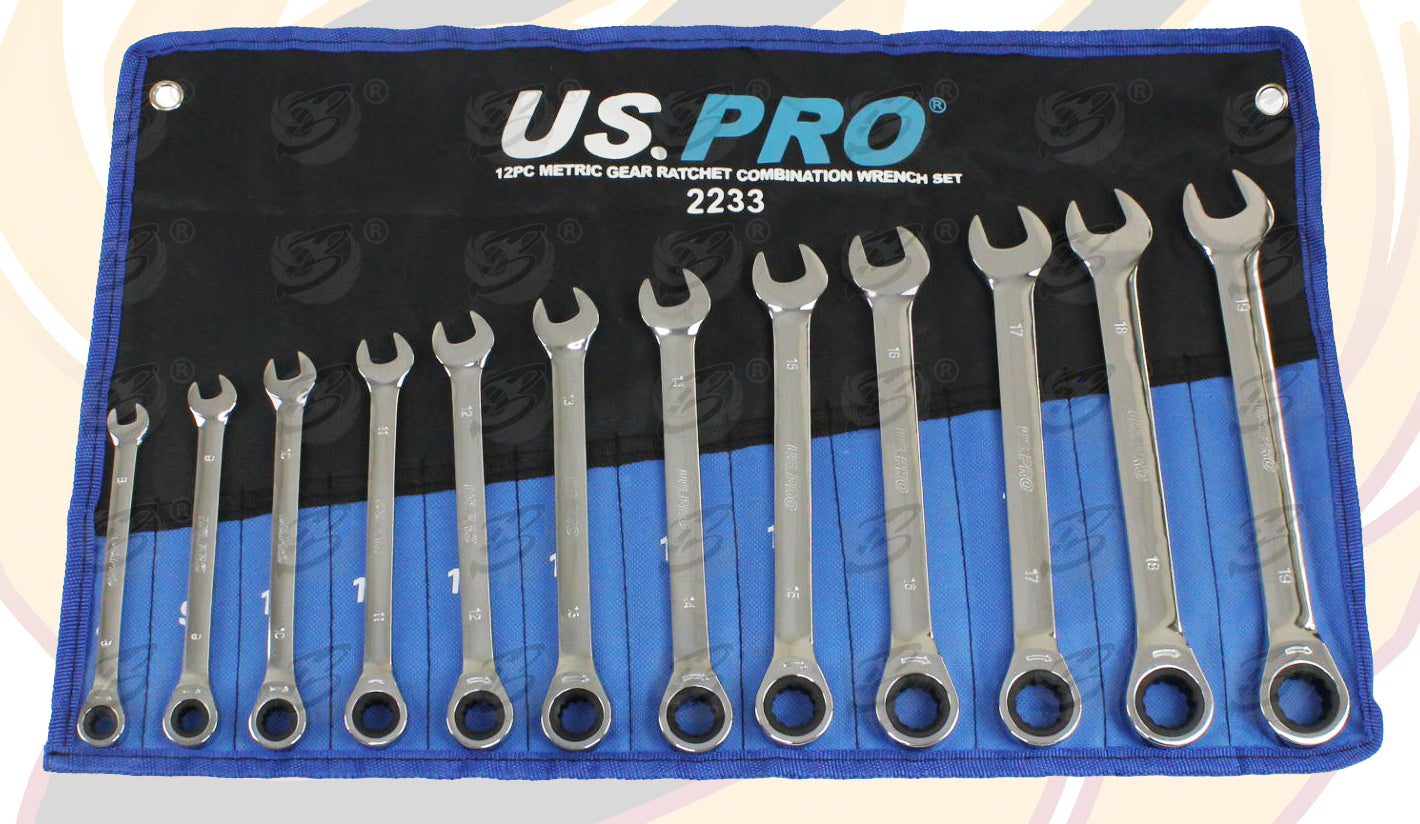 US PRO 24PCS SPANNER & STUBBY RATCHET SPANNER SET 8MM - 19MM