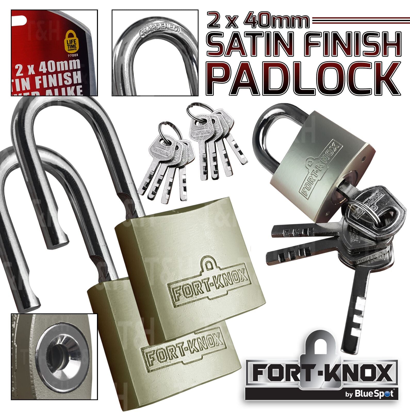 BLUESPOT 2 x 40MM SATIN FINISH PADLOCKS