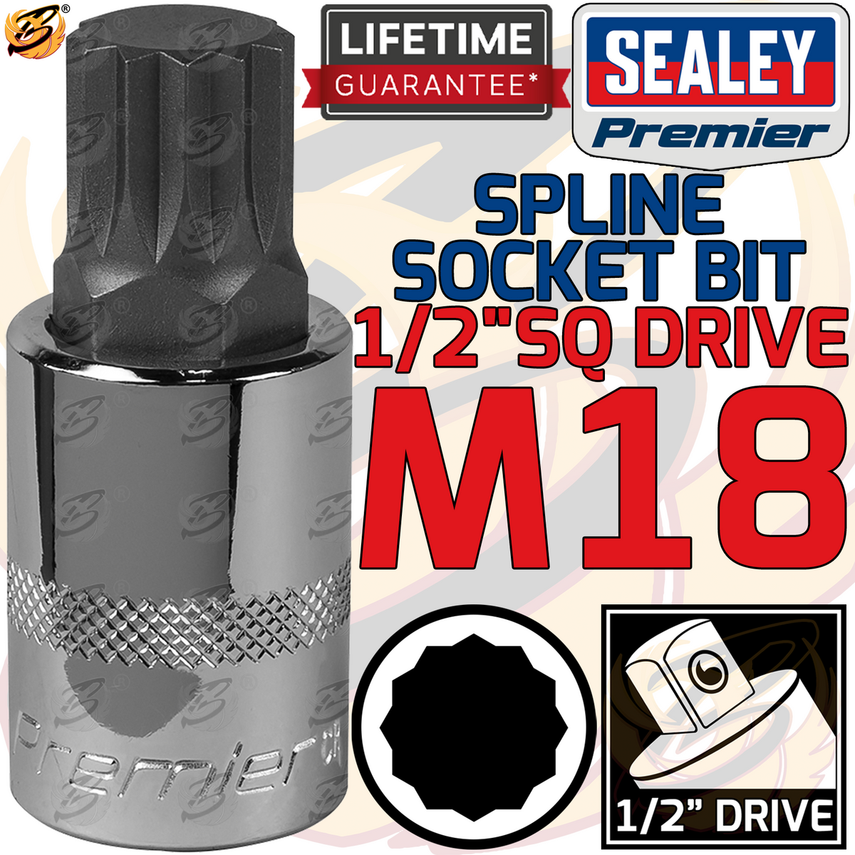 Sealey M18 1/2" Drive Spline Bit Socket ( Single ) With A Manufacturers LifeTime Guarantee SBS019
