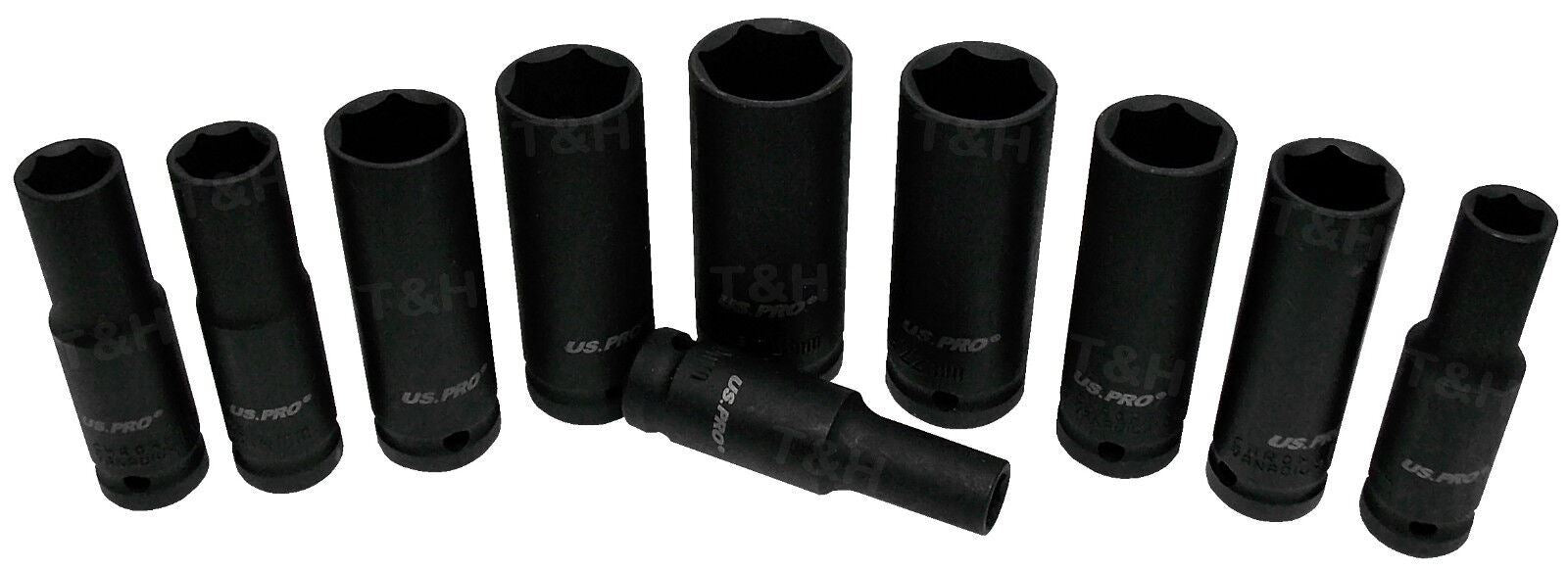 US Pro 10 Piece 1/2" Drive 6 Point Deep Impact Sockets 10mm - 24mm ( 1343 )