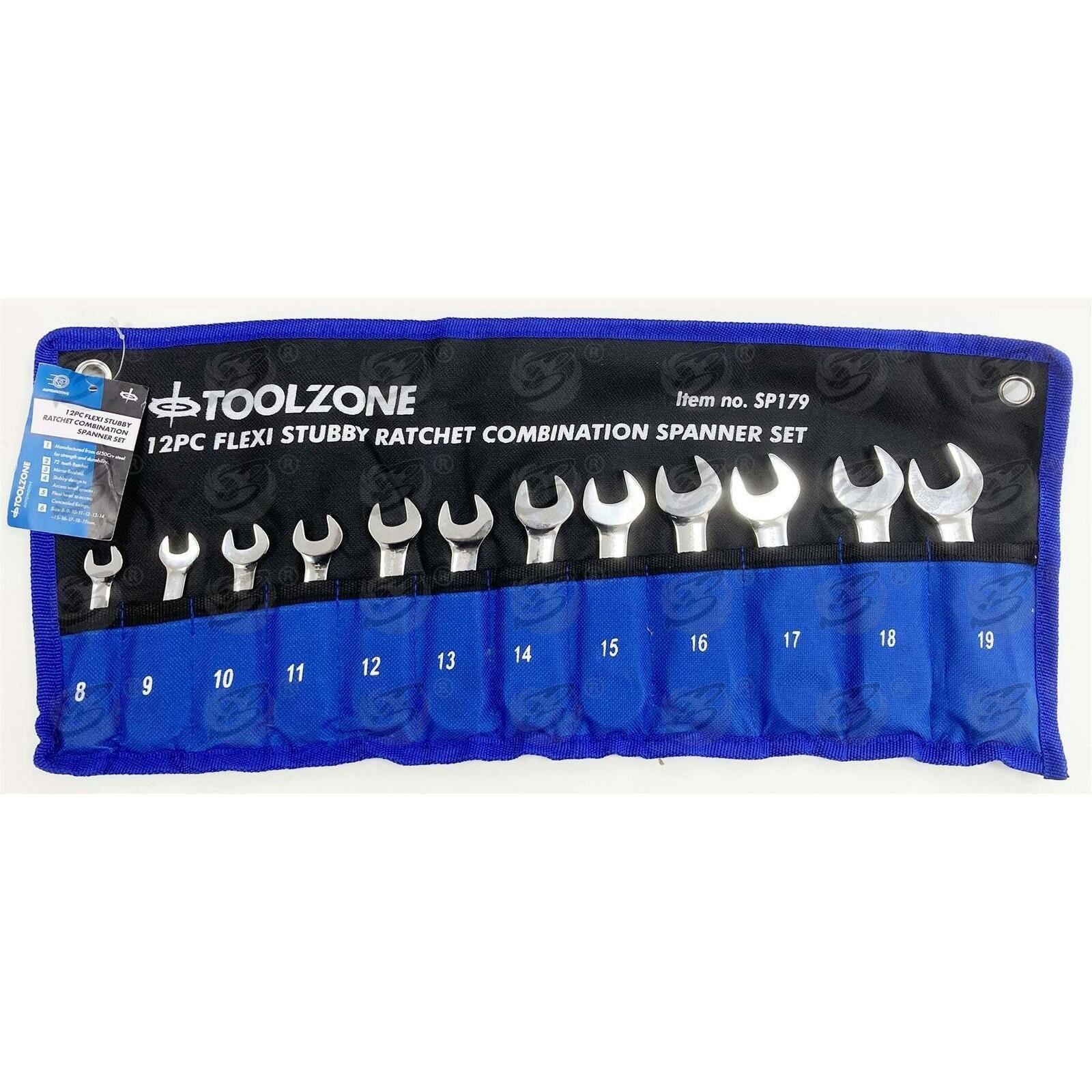 Toolzone 12 Piece Combination Stubby Flexible Ratchet Spanner Set 8mm - 19mm ( SP179 )