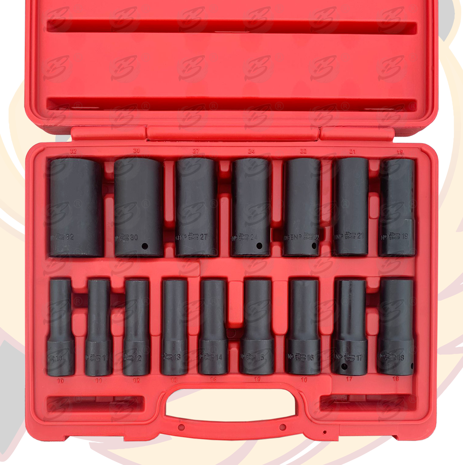 Bergen 16 Piece 1/2" Drive 6 Point Xi - Ion Impact Socket Set ( 10mm - 32mm ) ( 1402 )