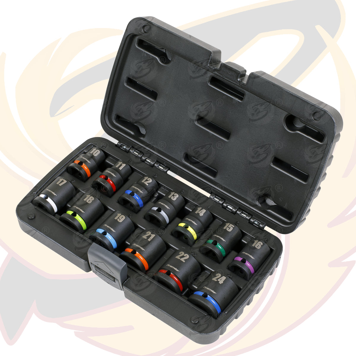 SEALEY 13PCS 1/2" DRIVE 6 POINT SHALLOW IMPACT SOCKETS 10MM - 24MM