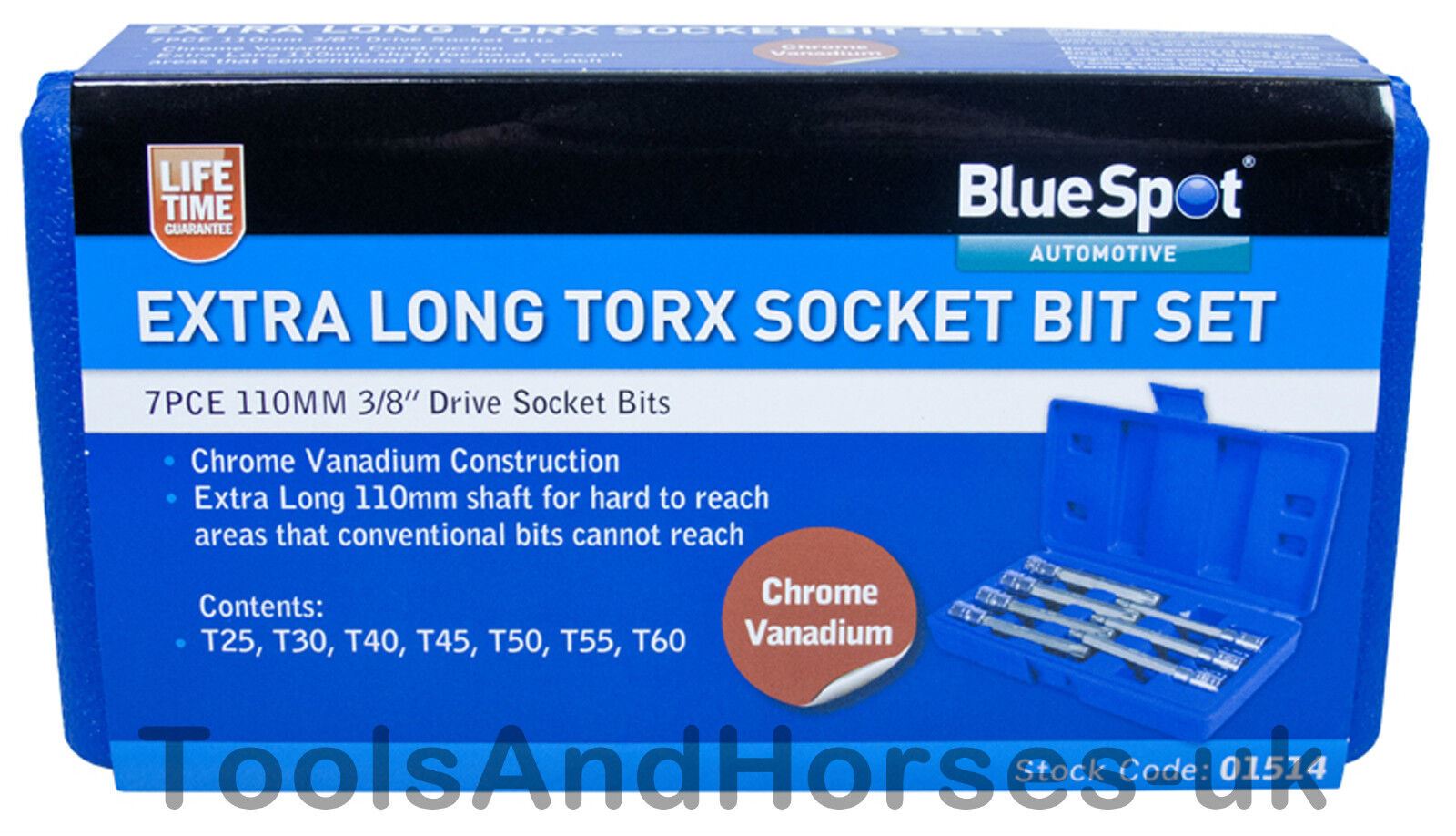 BLUESPOT 7PCS 3/8" DRIVE EXTRA LONG TORX BIT SOCKETS T25 - T60