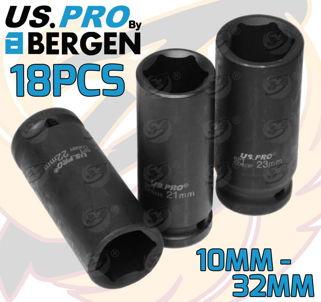 US PRO 18PCS 1/2" DRIVE 6 POINT DEEP IMPACT SOCKETS 10MM - 32MM