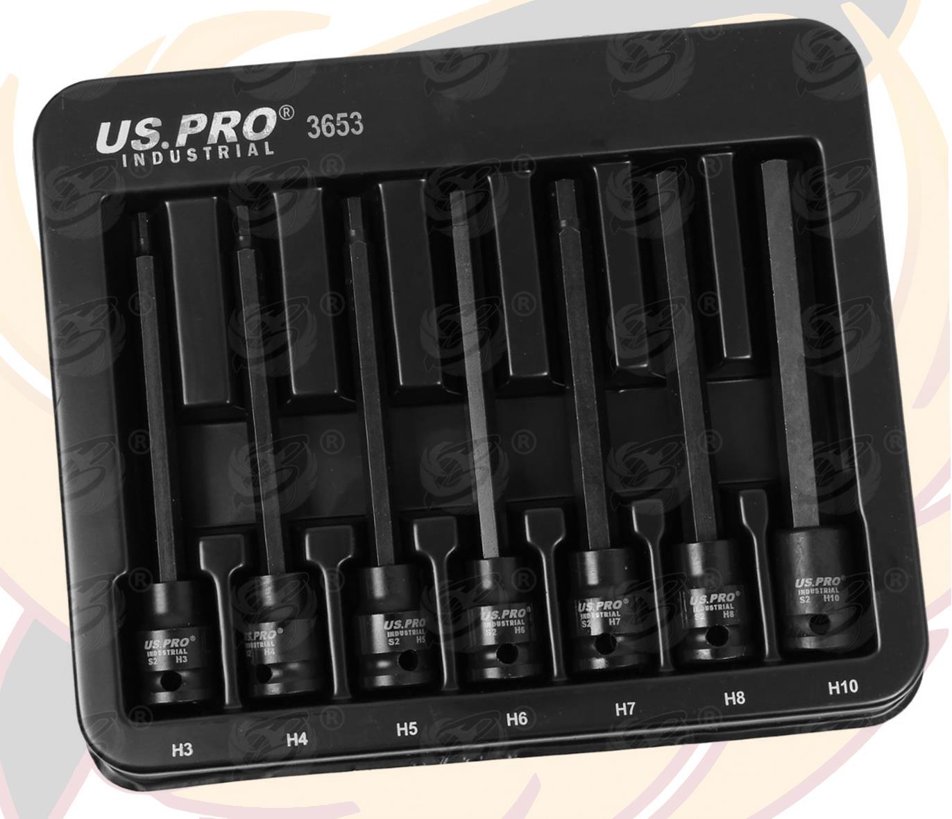 US Pro Industrial 7 Piece 3/8" Drive Extra Long Impact Hex Bit Sockets H3 - H10  3653