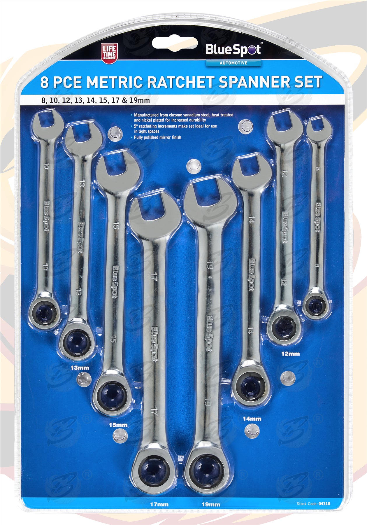 BLUESPOT 8PCS RATCHET SPANNER SET 8MM - 19MM
