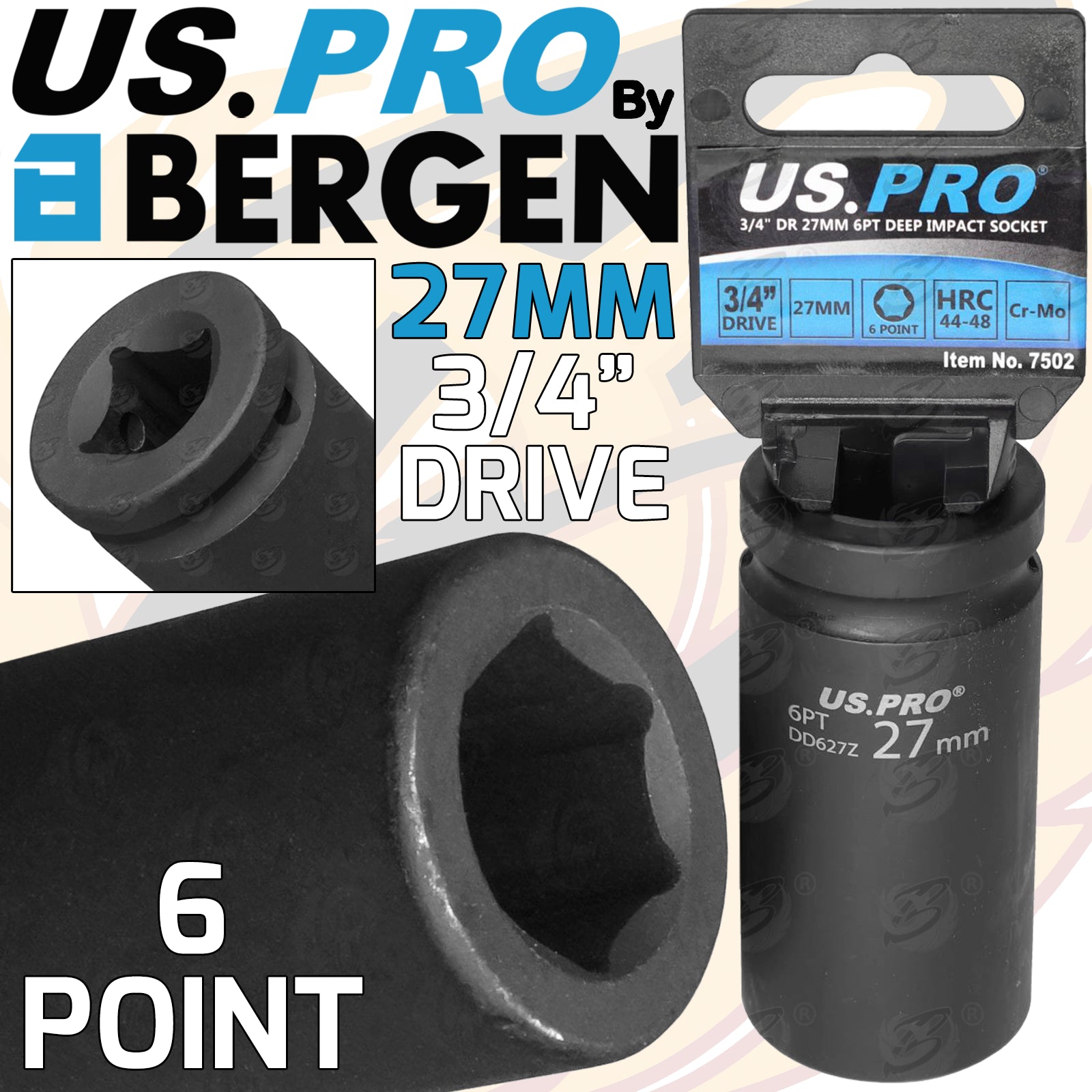 US PRO 27MM 3/4" DRIVE 6 POINT DEEP IMPACT SOCKET ( SINGLE )