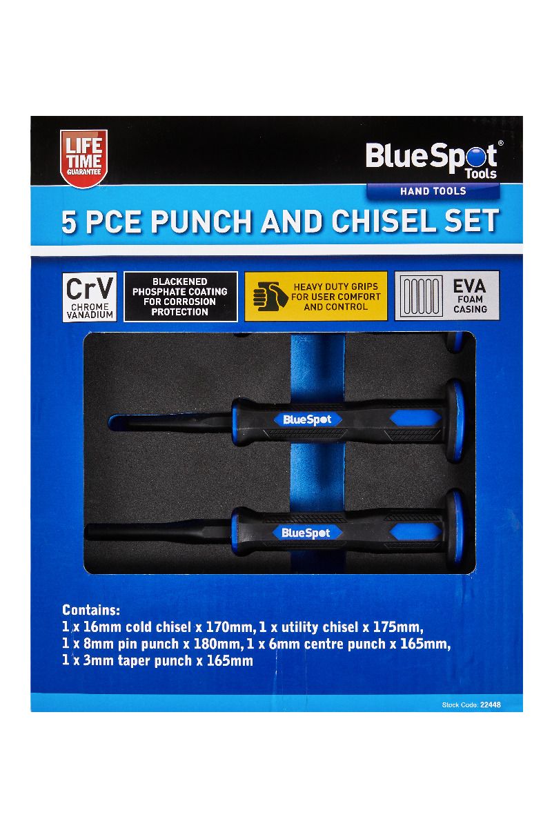 BlueSpot 5 Piece Punch And Chisel Set In Eva Foam With A Manufacturers LifeTime Guarantee 22448