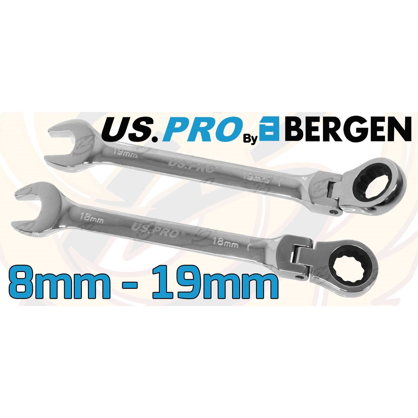 US PRO 12PCS COMBINATION FLEXIBLE RATCHET SPANNER SET 8MM - 19MM