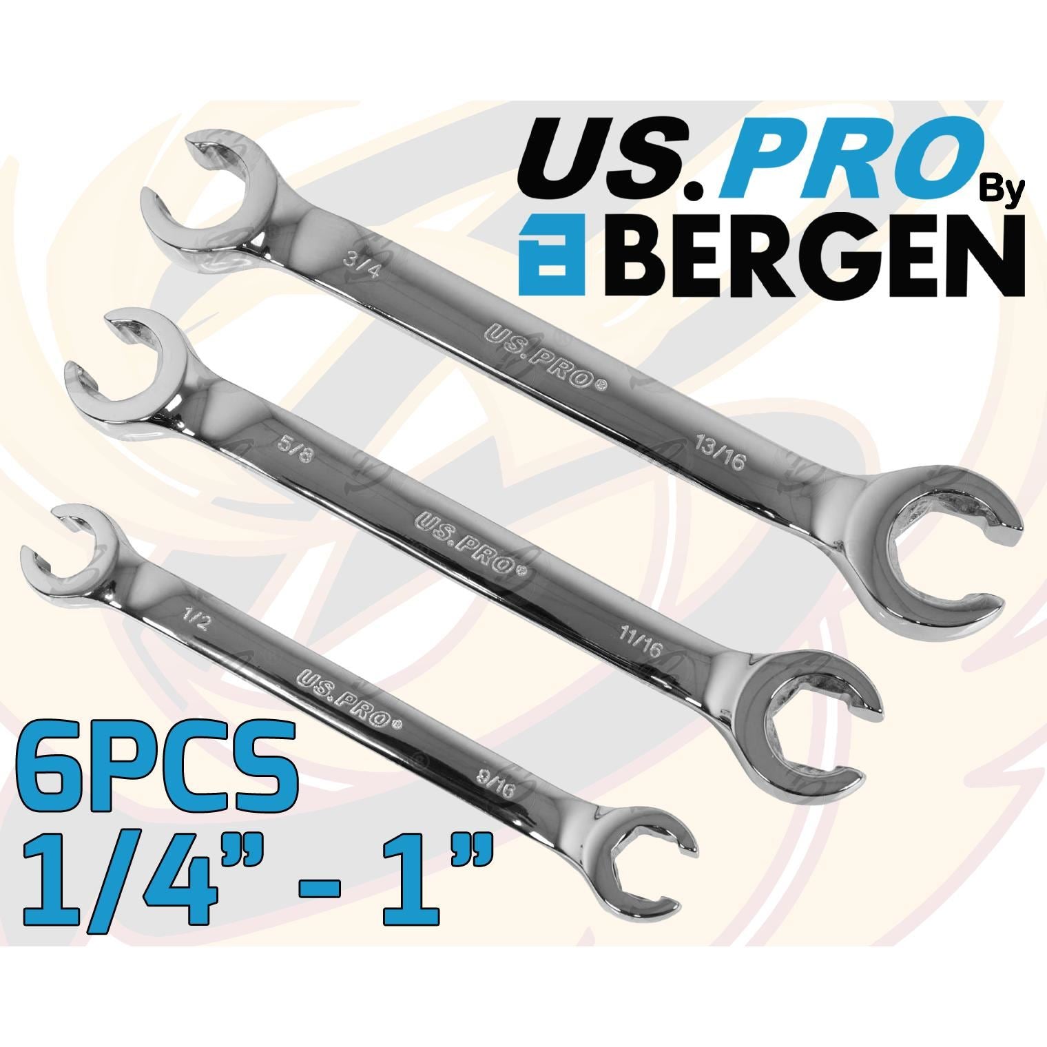 US Pro 6 Piece 6 Point Sae Flare Nut Spanner Set 1/4" - 1"  2295