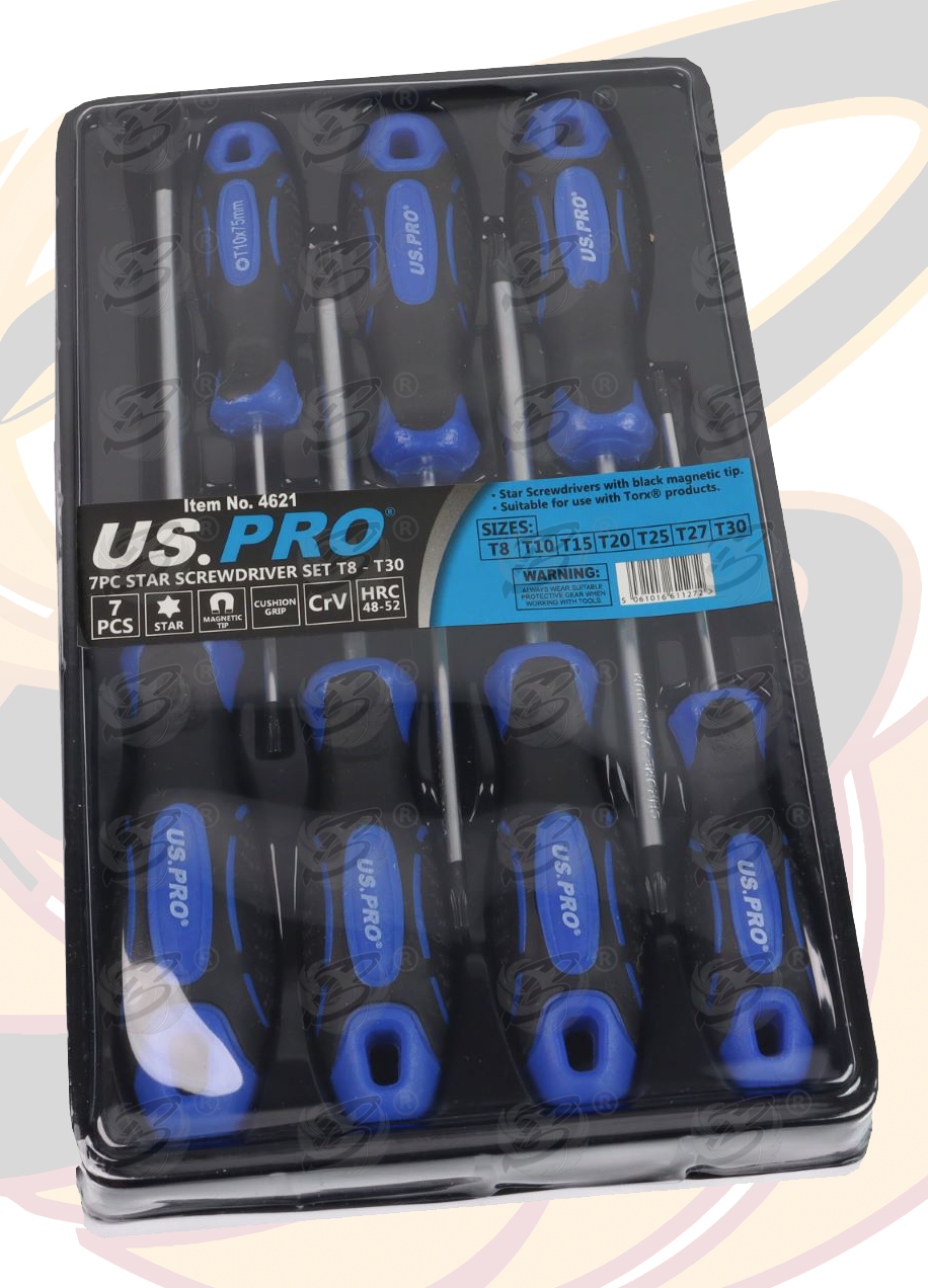 US Pro 7 Piece Magnetic Torx Screwdriver Set T10 - T30 4621