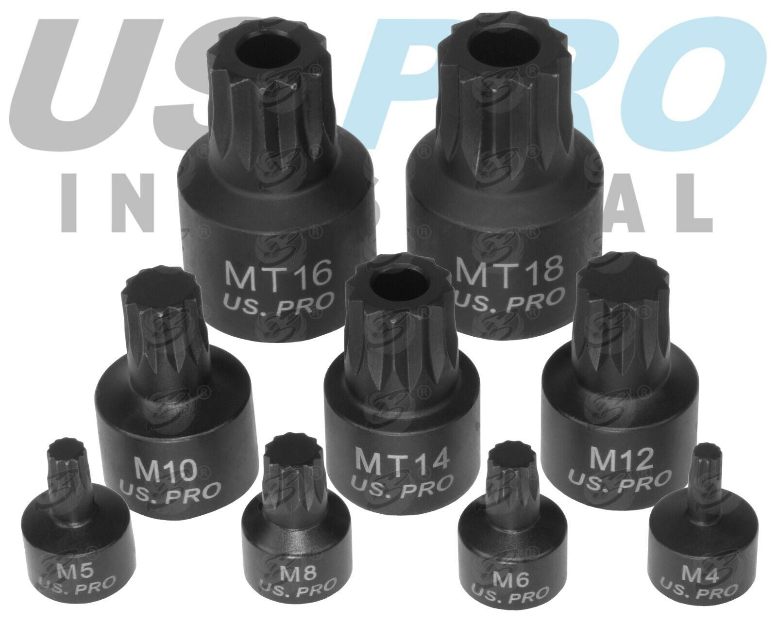 US PRO 9PCS 1/4" & 3/8" & 1/2" DRIVE STUBBY IMPACT SPLINE BIT SOCKETS M4 - M18
